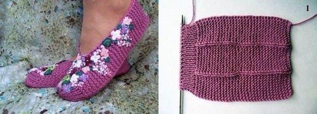 Chinelos de tricô em duas agulhas de tricô